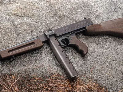 MILITARY Game Ready Thompson SMG Low-poly 3D model