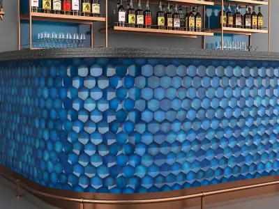 Mediterranean Blue Bar Set 05 Part 01 Bar Counter and Drinks 3D model