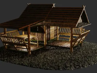 Thailand Bamboo hut style 3d model Free low-poly 3D model