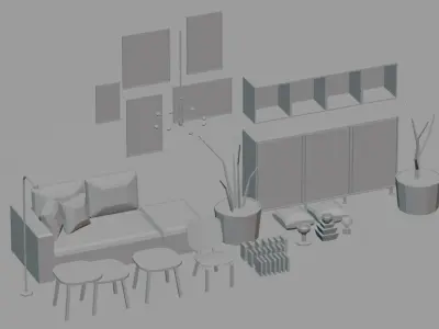 Living room furniture Low-poly 3D model