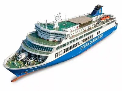 Ocean Queen Ferry Large Passenger and Vehicle Vessel 3D model