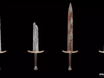 Broken and Rusted Ancient Swords Set 3D Model Low-poly 3D model