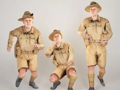 Animated Australian infantryman character from World War 2 91 Low-poly 3D model
