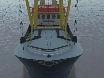 Beam Trawler fishing ship low-poly 3d model Low-poly 3D model