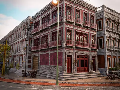 MODULAR BUILDING WITH INTERIOR KITBASH 05 Low-poly 3D model