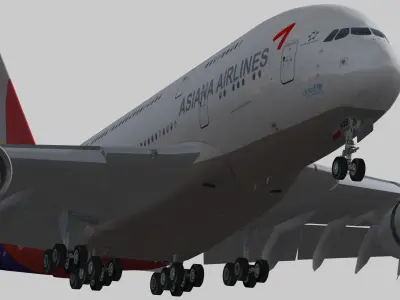 Airbus A380-8 Asiana airlines livery Low-poly 3D model