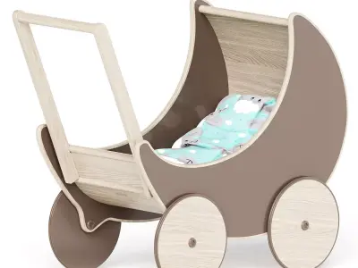 Puppenwagen baby stroller - wooden Free 3D model