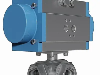 Three-Way Pneumatic Ball Valves - BSP Threaded Ends - 3D model