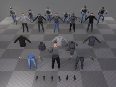 Modular Urban Soldier Low-poly 3D model