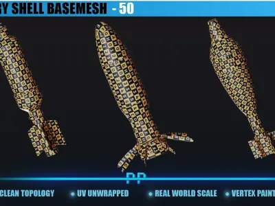 50 Military Shell Precise Dimensions Game ready Base mesh VOL 2 Free 3D model
