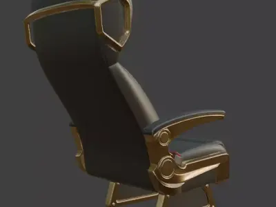 Luxury VIP Aircraft Seat Black Leather Gold 3D Model 3D model