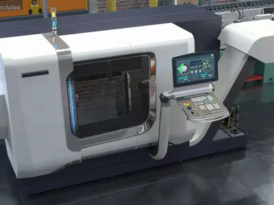 CNC Lathe Universal Turning Center Rigged 3D model