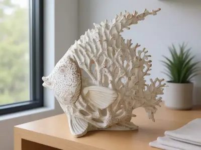 Coral Fish Sculpture 3D Ocean-Inspired Art Natural Texture Low-poly 3D model