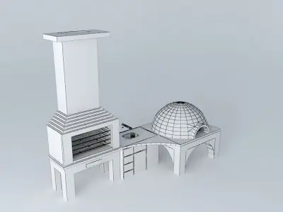 sink and oven barbecue katia wood Free 3D model