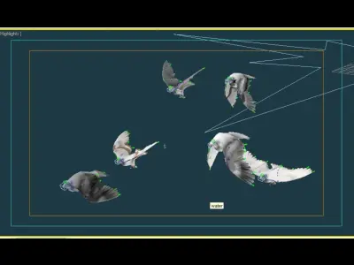 Flock of Birds - Pigeons - Rigged - Animated Low-poly 3D model