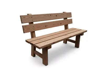 Rustic Outdoor Wooden Bench for 3D print Low-poly 3D model