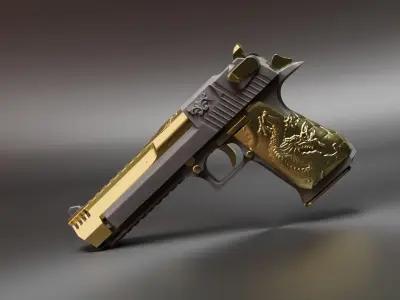 Gold Black 3D model Desert Eagle Guns Dragon Style Free 3D model