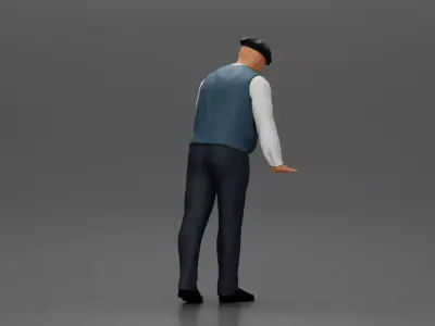 Man wearing flat cap blue vest tie standing with confidence 3D print model