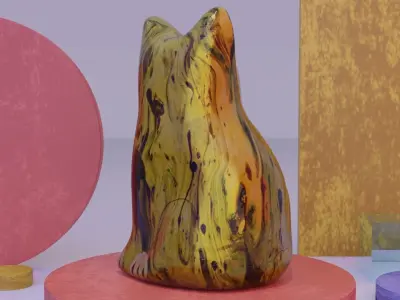 The cat ceramic figure Low-poly 3D model