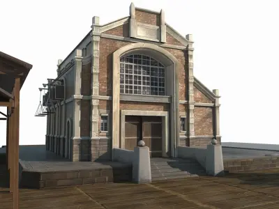 Hand drawn style 19th century architecture fishing boat dock 3D model