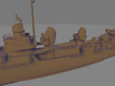 Uss fletcher DD 445 battleship 3D print model