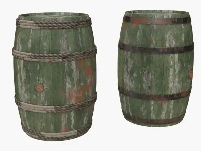 Wooden Barrels Assets 4 Low-poly 3D model