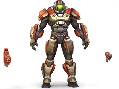 Cartoon Sci-Fi Cyborg Drone Trooper Soldier Low-poly 3D model