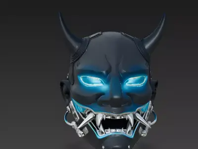Cyberpunk Oni Half Mask 3D Model 3D Model Low-poly 3D model