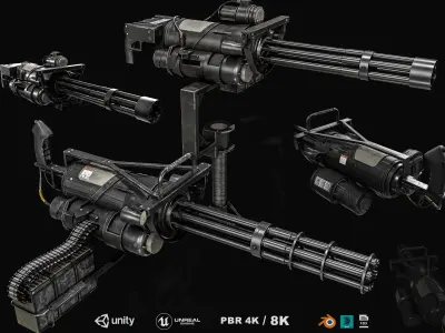 M134 Minigun 2 Types Pack Low-poly 3D model