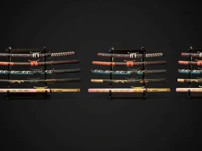Collection of japanese swords Low-poly 3D model