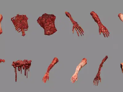 Horror Assets Human Corpse Body Part Collection X6 Pack 3D Model Low-poly 3D model