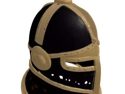 Medieval Iron Helmet with Gold Trim 3D model
