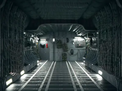 Aircraft Interior Cargo C-130 Hercules PBR Low-poly 3D model