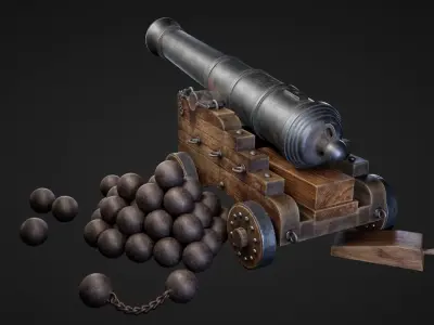 Cannon with balls Low-poly 3D model