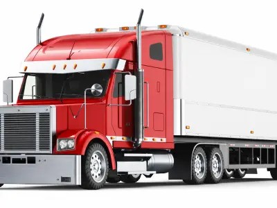 Detailed Long Hood Red Truck 3D model