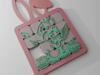 Difficult Sliding puzzle toy with a cute fantasy bunny 3D print model