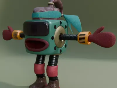Cube Head Robot Low-poly 3D model