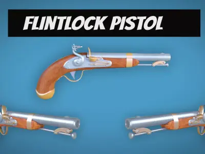 Flintlock Pistol Firearm LowPoly 3D Model Low-poly 3D model