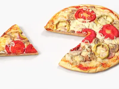 Round Serving Board with Pizza 3D model