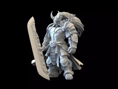 Sci-Fi Demon Warrior STL Grimdark Sword Knight Miniature  3D print model