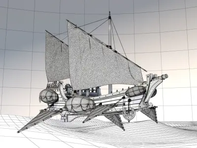 Fantasy Flying Sailing Ship 3D model