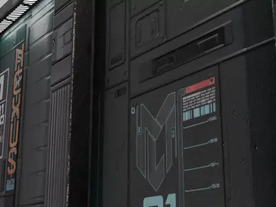 Sci-Fi Cyberpunk Modular Wall Panel Low Poly Spaceship Corridor Low-poly 3D model