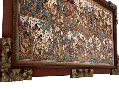 Balinese picture green frame great battle scene Low-poly 3D model