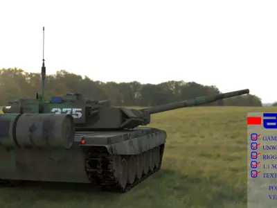 Weathered Camouflaged T90A Main Battle Tank 3D Model 3D model