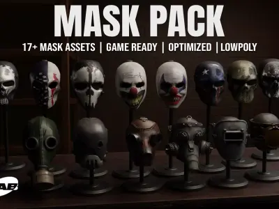 18 Tactical Masks - Game Ready PBR Asset Pack for UE5 Low-poly 3D model