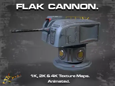 FLAK CANNON Low-poly 3D model