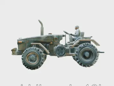 Battle-Scarred Military Tractor 3D Model Low-poly 3D model