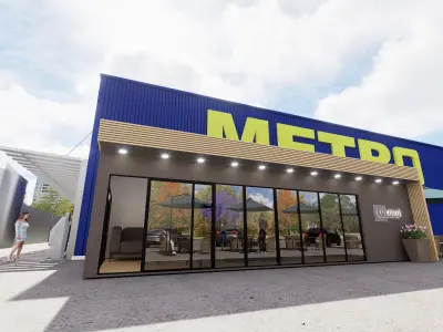 Coffee shop commercial building and urban cars parking 3D model