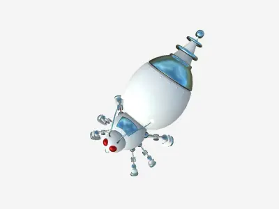 Cute Robot E06 White Blue - SciFi Character Design Low-poly 3D model