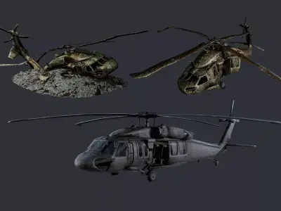 Sikorsky UH60 Black Hawk Military Helicopter Game Ready Pack 04 Low-poly 3D model
